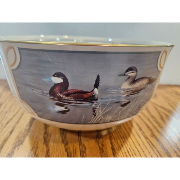 Rare Pickard China Ducks Unlimited Maynard Reece Waterfowl Bowl Historical - Picture 4 of 10